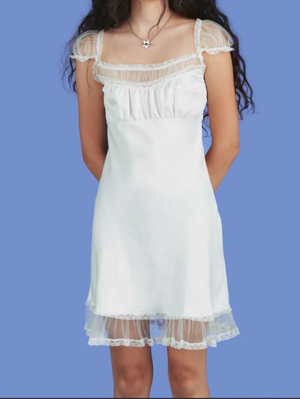 UNIF Mist Dress White Babydoll Slip Lace Trim EUC S